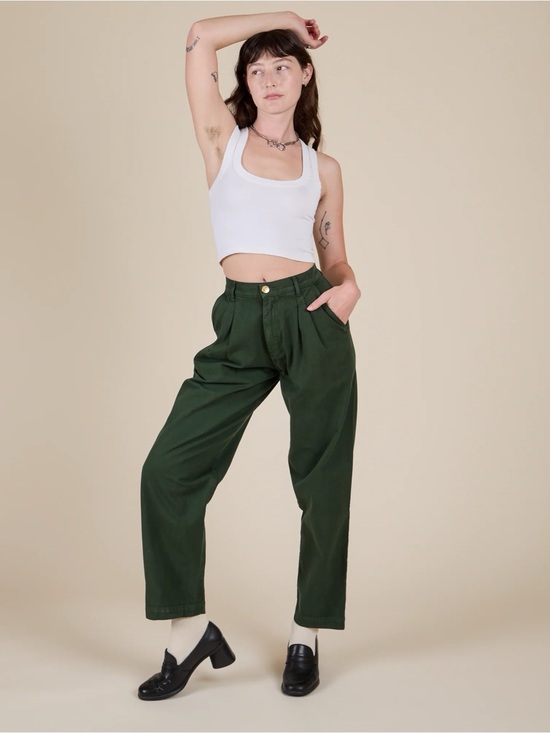 Big Bud Press Pants - Big Bud Press Women's Cotton Trousers Pleated Sz XXS Forest Green Elastic Waist